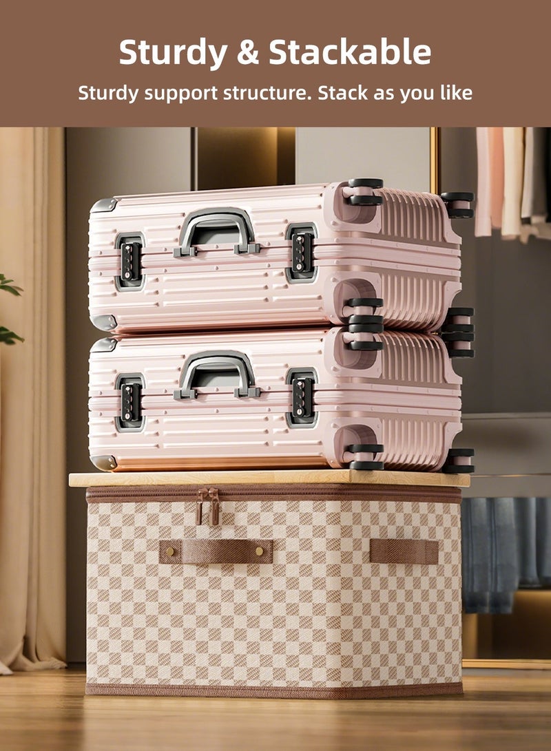 4 قطع صناديق تخزين لتنظيم الملابس مع أغطية، صناديق تخزين قابلة للطي مع مقابض، صناديق تخزين قابلة للغسل من القماش مع سحابات، منظم خزانة ملابس كبير السعة للملابس والألعاب والإكسسوارات، منظمات خزانة قابلة لإعادة الاستخدام وسلة تخزين موفرة للمساحة - Image 3